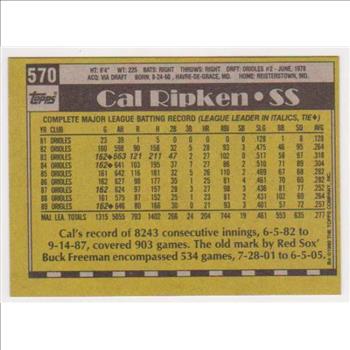 1990 Topps Cal Ripken, Jr. Blank Front Error Card 