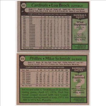 1979 Topps Lou Brock #665 + Mike Schmidt #610 Card Pair - HOF'ers