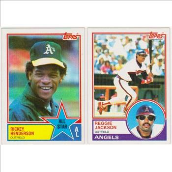 1983 Topps Rickey Henderson #391 + Reggie Jackson #500 Card Pair
