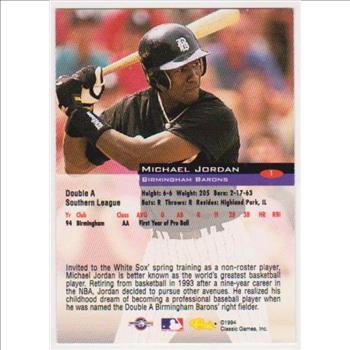 Rookie - Michael Jordan 1994 Classic Minor League #1 Card`