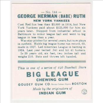 1933 Goudey Babe Ruth #144 Reprint Baseball Card