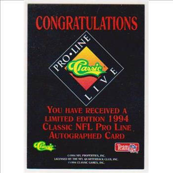 Signed - David Klingler 1994 Pro Line Certified Autographed Insert Card #1298/2140