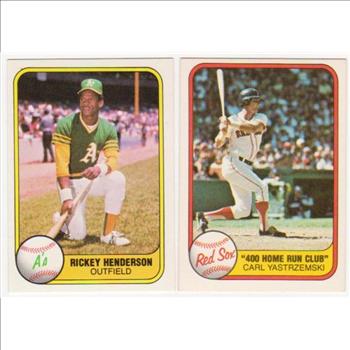 1981 Fleer Rickey Henderson #574 + Carl Yastrzemski #638 Card Pair ...
