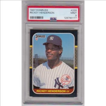 Graded PSA Mint 9 - Rickey Henderson 1987 Donruss #228 Card