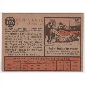 1962 Topps Ron Santo #170 Card - HOF'er