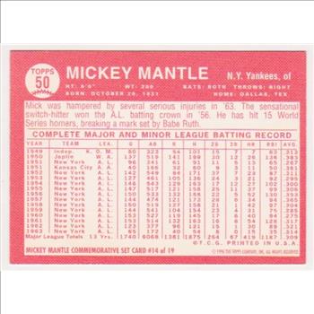 Mickey Mantle 1964 Topps #50 Commemorative Card - 1996 Topps #14 of 19 Insert Card