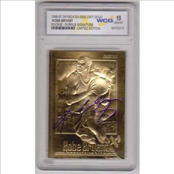 Rookie Graded Gem Mint 10 - Kobe Bryant 1996-97 Skybox EX-2000 w/ Purple Signature 23 Kt Gold Card