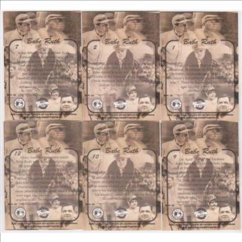 6 Different Babe Ruth 1996 Guyana $160 Stamp Trading Cards W/ Facsimile Gold Signature