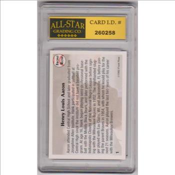 Graded 10 - Hank Aaron 1992 Front Row All-Time Great Series #1 Card