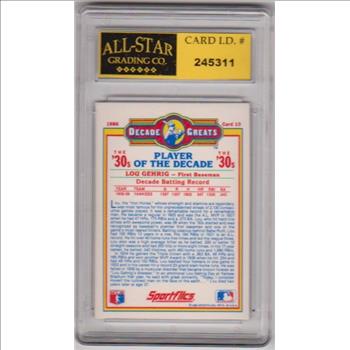 Graded 9 - Lou Gehrig 1986 Sportflics Decade Greats #10 Card