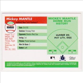 Mickey Mantle '55 Topps Style HR #89 2006 Topps #MHR89 Insert Card