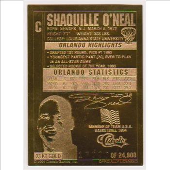  23 kt Gold - Shaquille O'Neal 1994 Classic Gold Card (1/24,900)
