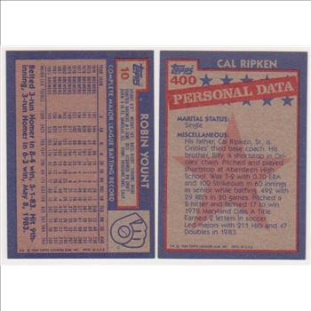1984 Topps Cal Ripken, Jr. #400 + Robin Yount #10 Card Pair