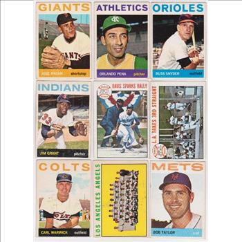9 Different 1964 Topps Baseball Cards - Vintage Lot