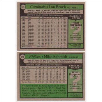 1979 Topps Lou Brock #665 + Mike Schmidt #610 Card Pair - HOF'ers