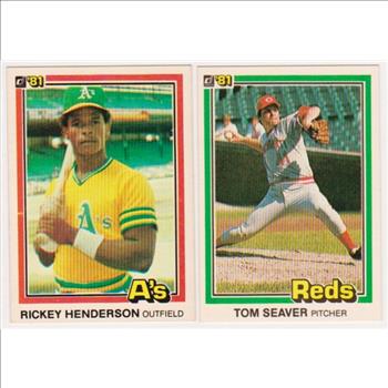 1981 Donruss Rickey Henderson #119 + Tom Seaver #422 Card Pair - HOF'ers