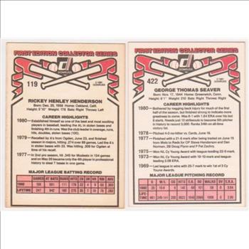1981 Donruss Rickey Henderson #119 + Tom Seaver #422 Card Pair - HOF'ers