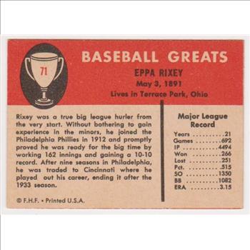 1961 Fleer Eppa Rixey #71 Card - HOF'er