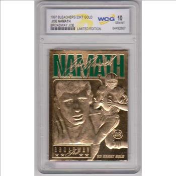  Graded Gem Mint 10 - Joe Namath 1997 Bleachers 23 Kt Gold Card