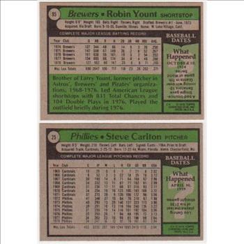 1979 Topps Robin Yount #95 + Steve Carlton #25 Card Pair - HOF'ers