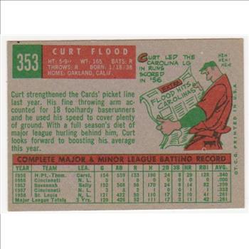 1959 Topps Curt Flood #353 Card - 2nd Year