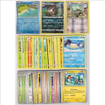 50 Different Pokemon Trading Cards w/ 3 REVERSE HOLOS + More