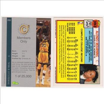 Rookies - Shaquille O'Neal 1992 Classic 4-Sport C3 #PR1 Promo + Alonzo Mourning 1992-93 Topps #393 Cards