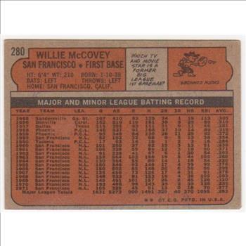 1972 Topps Willie McCovey #280 Card - HOF'er