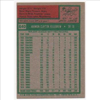 1975 Topps Harmon Killebrew #640 - HOF'er