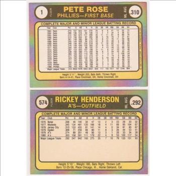 1981 Fleer Pete Rose #1 + Rickey Henderson #574 Card Pair