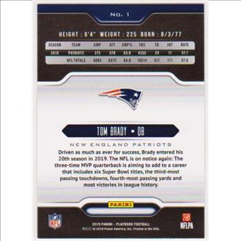 Tom Brady 2019 Panini Playbook #1 Card