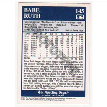 1991 Conlon Babe Ruth #145 PROTOTYPE Card - Scarce Promo