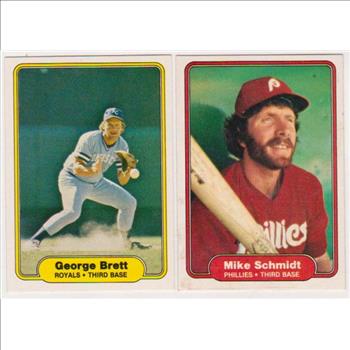 1982 Fleer George Brett #405 + Mike Schmidt #258 Card Pair - HOF'ers