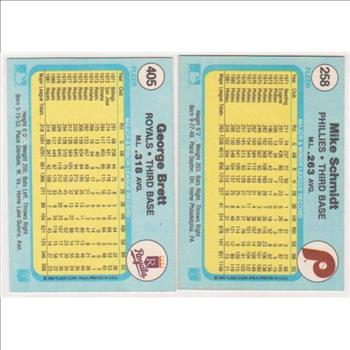 1982 Fleer George Brett #405 + Mike Schmidt #258 Card Pair - HOF'ers
