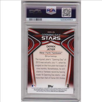 Graded PSA Mint 9 - Derek Jeter 2014 Topps Opening Day Opening Day Stars #ODS-25 Insert Card