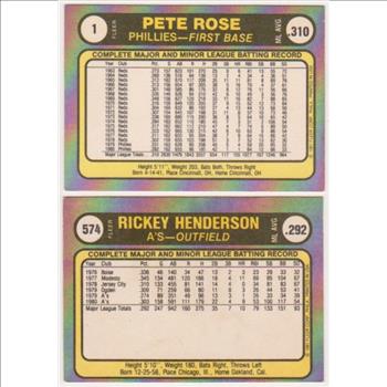 1981 Fleer Pete Rose #1 + Rickey Henderson #574 Card Pair