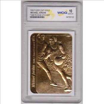 Graded Gem Mint 10 - Michael Jordan 1998 Fleer '86 Rookie Sticker 23 Kt Gold Card
