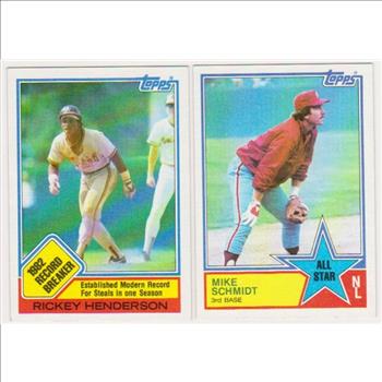 1983 Topps Rickey Henderson #2 + Mike Schmidt #399 Card Pair