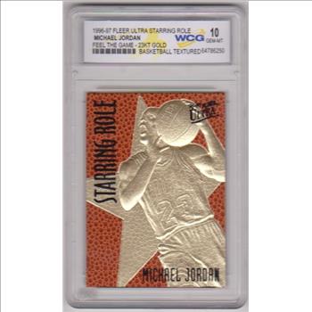 Graded Gem Mint 10 - Michael Jordan 1996-97 Fleer Ultra Starring Role Feel The Game 23 Kt Gold Card