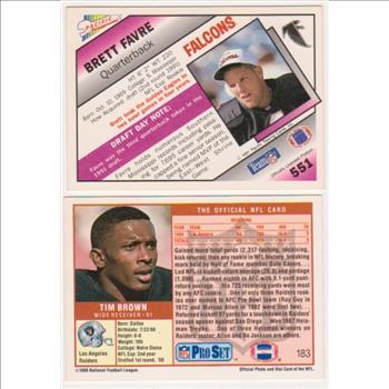 1991 Pacific Brett Favre #551 + 1989 Pro Set Tim Brown #183 Rookie Card Pair