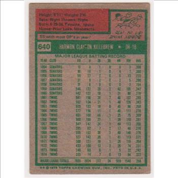 1975 Topps Harmon Killebrew #640 - HOF'er