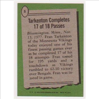 1978 Topps Fran Tarkenton #5 Card - HOF'er