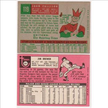 1959 Topps John Callison Rookie #119 + 1969 Topps Jim Brewer #241 Card Pair