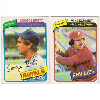1980 Topps George Brett #450 + Mike Schmidt #270 Card Pair