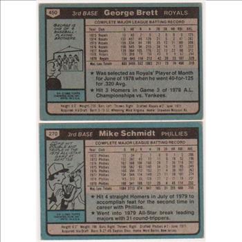1980 Topps George Brett #450 + Mike Schmidt #270 Card Pair