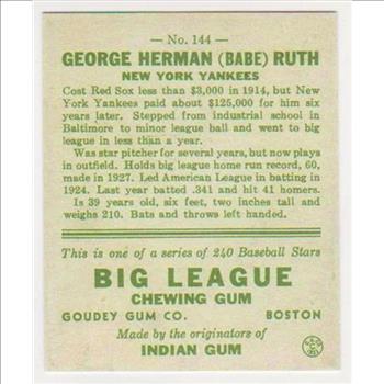 1933 Goudey Babe Ruth #144 Reprint Baseball Card
