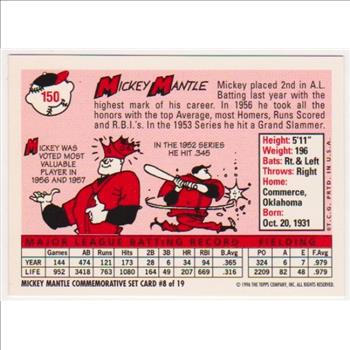Mickey Mantle 1958 Topps #150 Commemorative Card - 1996 Topps #8 of 19 Insert Card