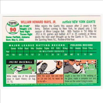 Willie Mays 1954 Topps #90 Commemorative Card - 1997 Topps #5 Insert Card