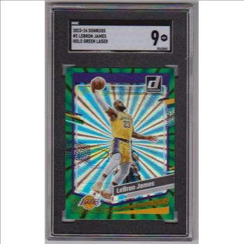 Graded SGC Mint 9 - Lebron James 2023-24 Donruss Holo Green Laser #2 Card