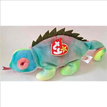 1997 Ty Beanie Baby Rainbow The Chameleon - New With Iggy Error Tags
